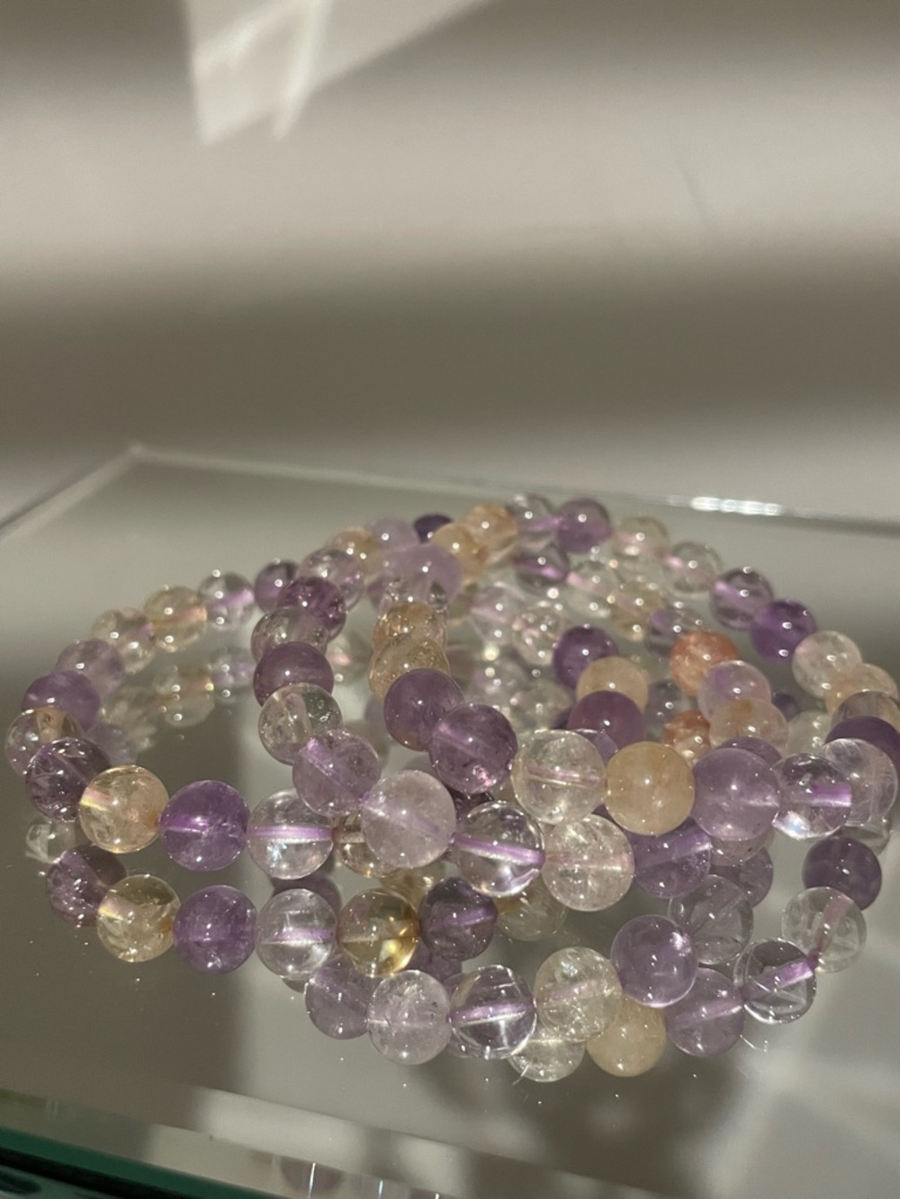 Multi-Stone Stretch Bracelet - Purple & Gold Tones